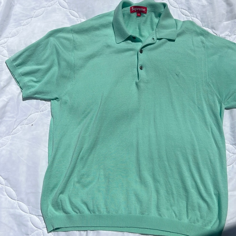 Supreme men’s knit cotton polo. Mint green. Size medium.